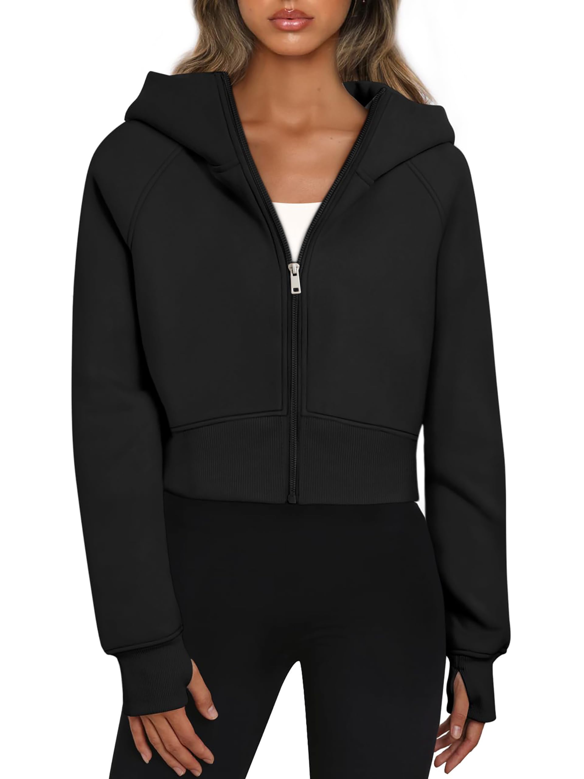 Timuspo Damen Cropped Hoodie Kurz Sweatjacke mit Kapuze Zip Up Kapuzenjacke Fleece-Innenfutter Kapuzenpullover Reißverschluss Herbst Winter Sweatshirt Jacke