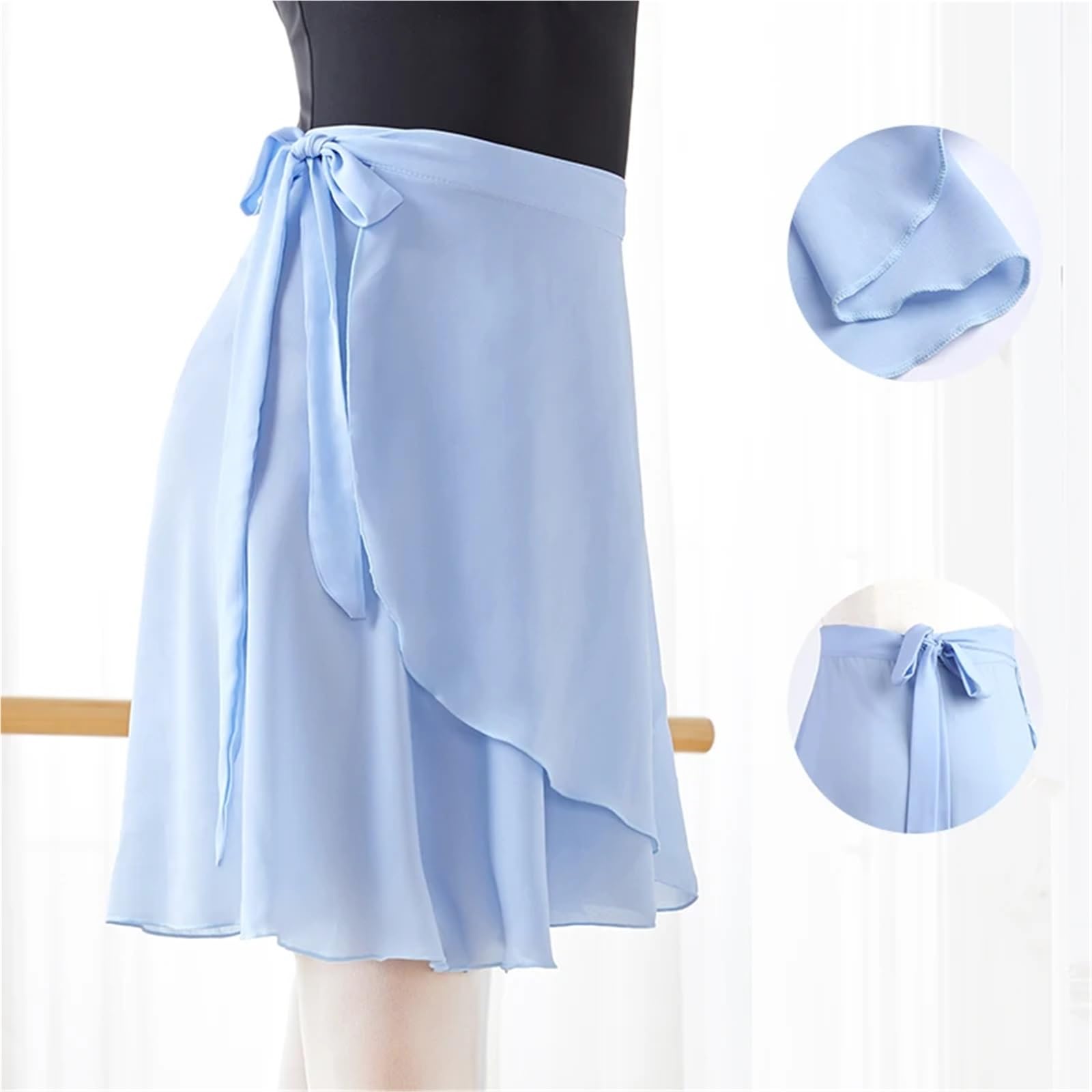 Ballett-Wickelrock FüR MäDchen Damen Ballettröcke Langer Wickelrock aus Chiffon Balletttanzkleid Tüllröcke Polyester Schnürrock Tanzkostüme for Erwachsene Zum Tanzen(Light Blue)