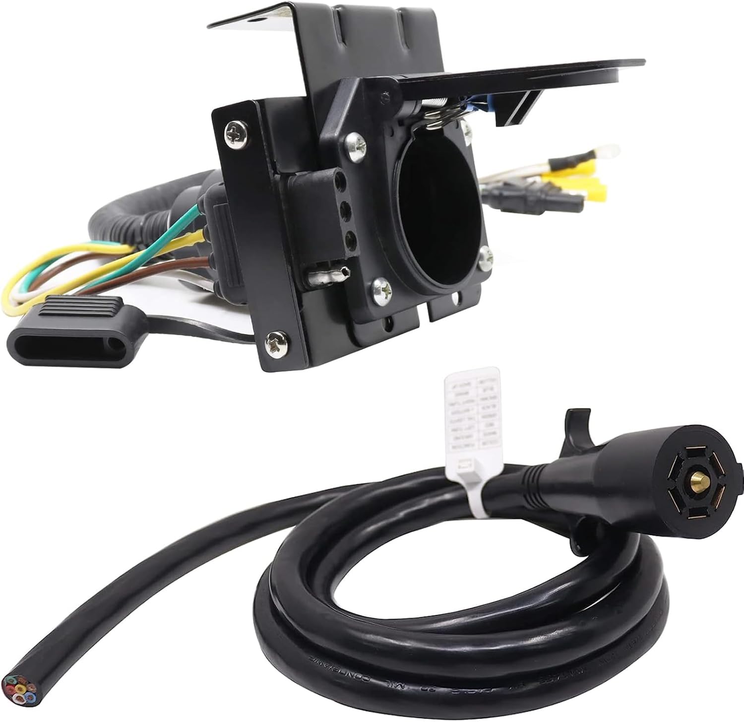 Multi-Tow 7:4 Way Trailer Connector and 7-Way RV Cable Cord Harness Bundle