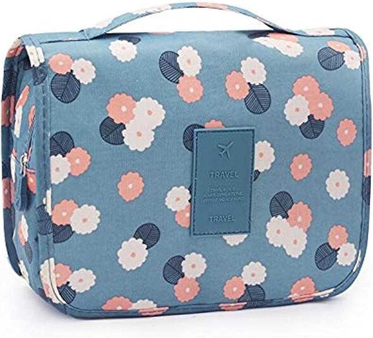 xyjiqs Multi Functional Extra Large Cosmetic Bag for Travel Toiletry Kit (Blue Flower)-picture-29