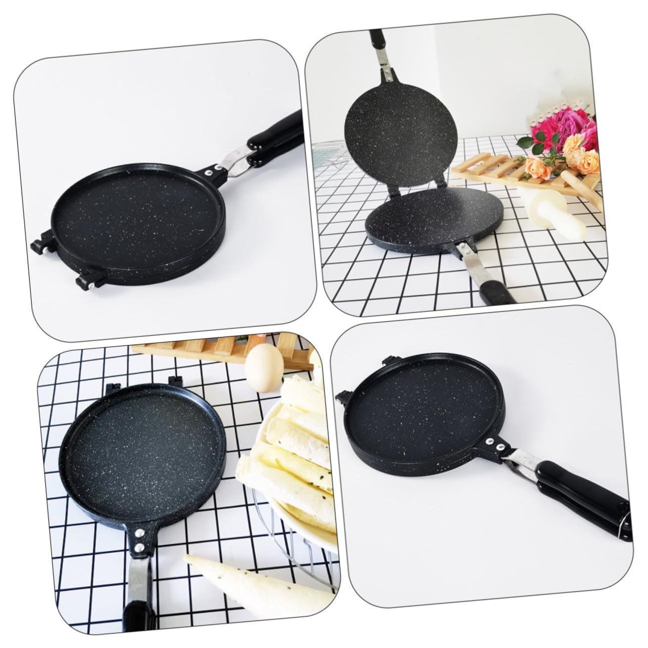VILLCASE Stampo Antiaderente Per Cottura Doppio Lato Macchina Per Waffle Domestica e Teglia Per Involtini Primavera Utensile Da Cucina Fondamentale Per Gas Adatto Per Preparazioni Casalingh