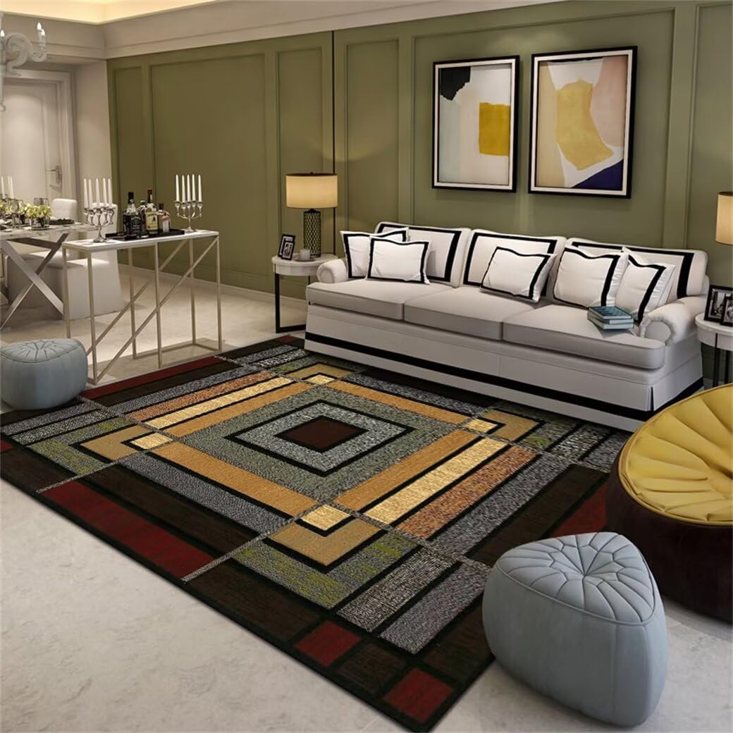 Tapis couloir rouge 100x210cm à motif géométrique pour une entrée chaleureuse