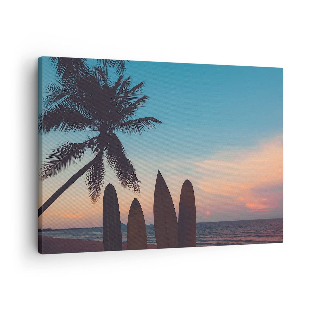 Tableau Toile 70x50cm ARTTOR - Plage Palmier Mer - Décoration Murale Moderne