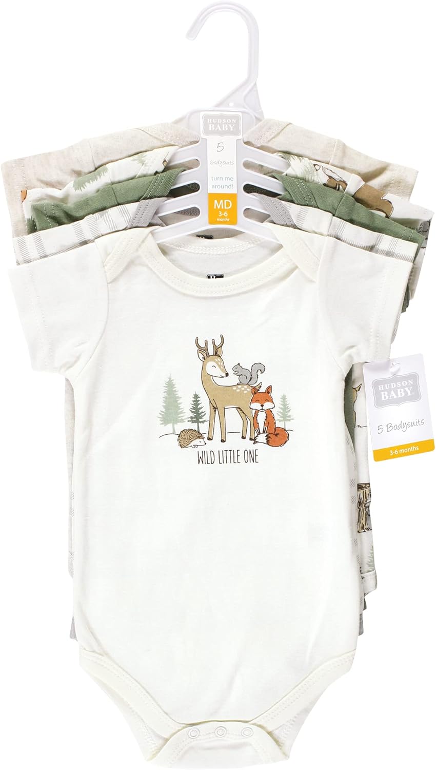 Hudson Baby Girls' Unisex Forest Animals 5-Pack Bodysuits, 3-6 Months, Cotton - Image 2