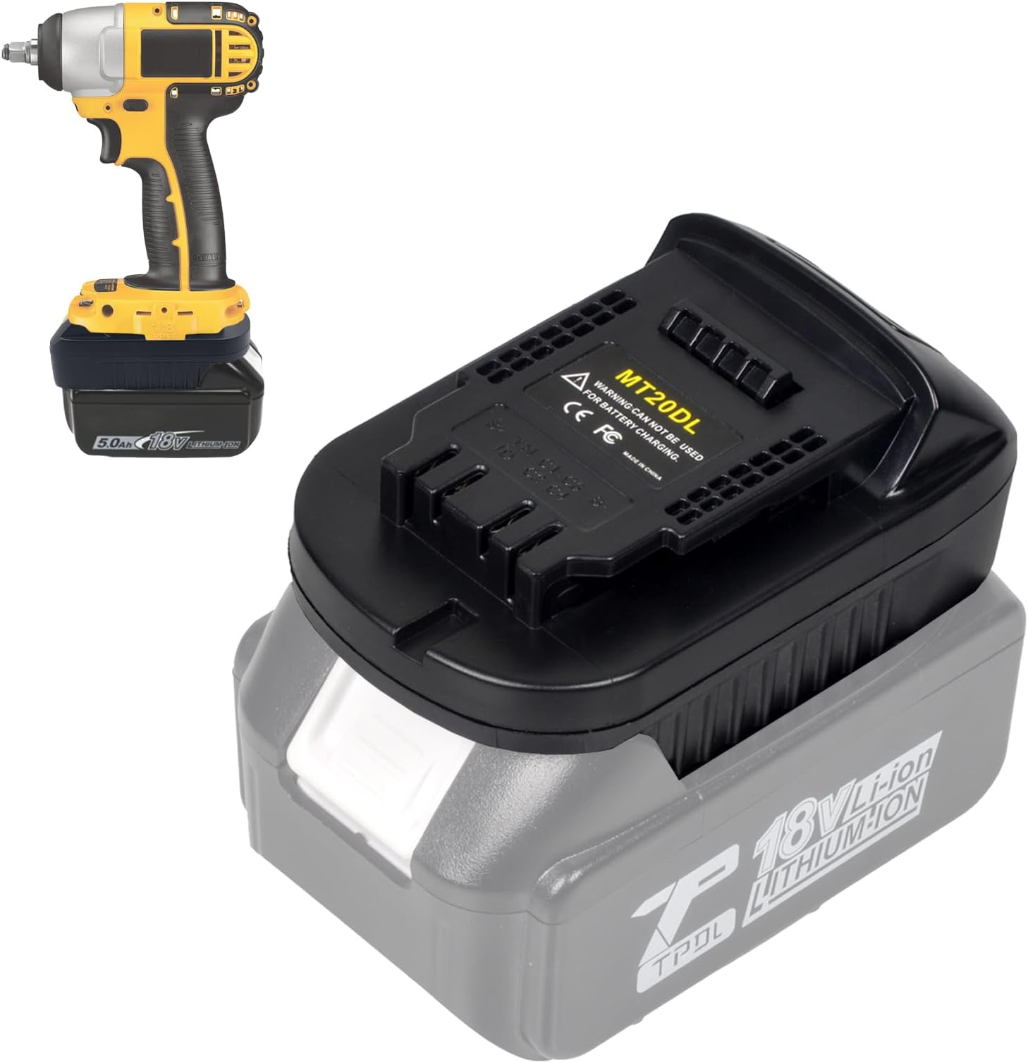 MT20DL Battery Adapter, Compatible with Makita 18v Lithium Battery, Convert to Dewalt 18v-20v Lithium Batteries, Work Compatible with Dewalt 18v-20v Cordless Power Tools