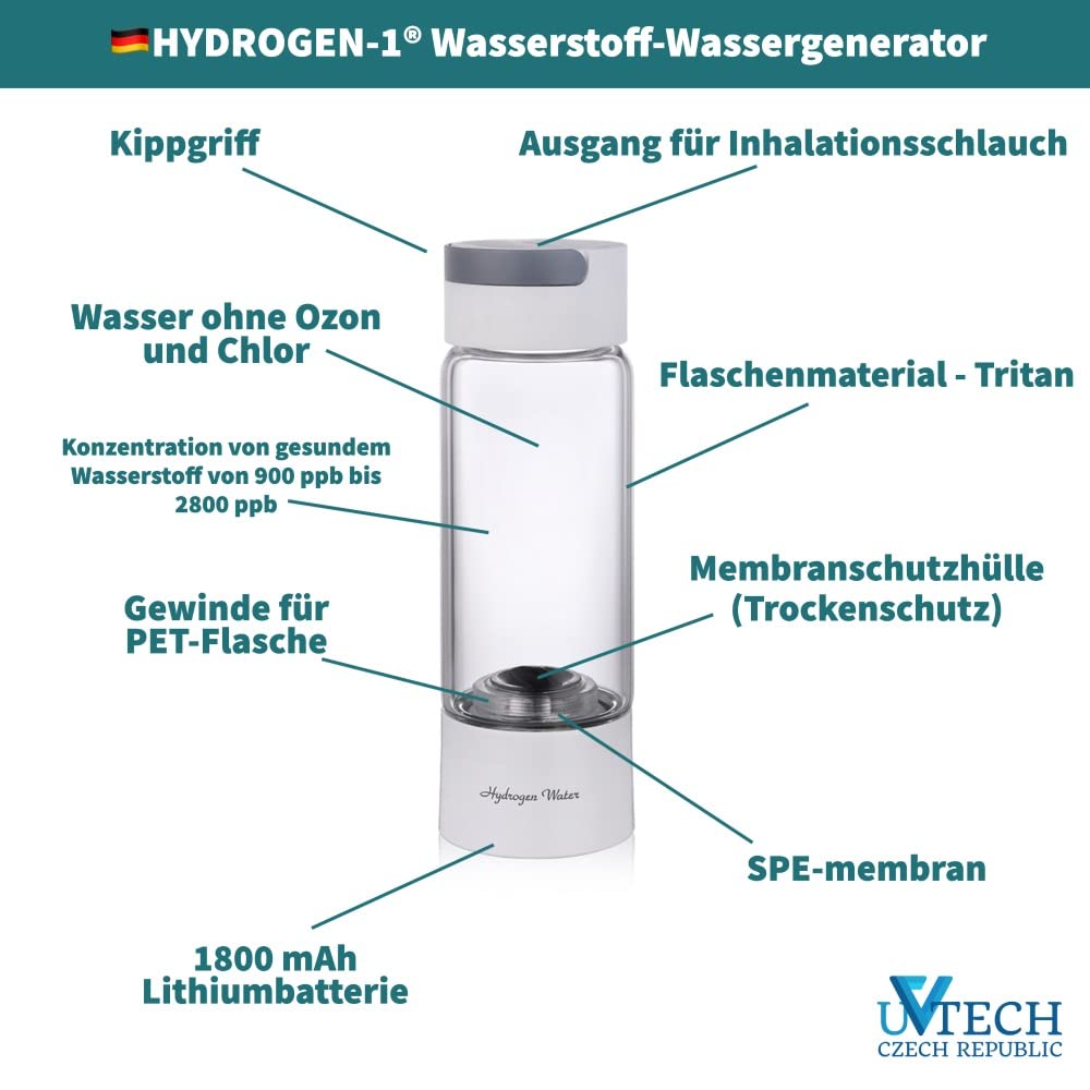 Hydrogen-1® Wasserstoff Original Wasser generator 400ml Japanische SPE-membran Wasserstoff-Inhalation, Schwarz