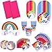 Rainbow Unicorn Birthday Party Supplies Pack Bundle Kit Includes Dinner Plates, Dessert Plates, Cups, Large and Small Napkins, Table covers and Centerpiece - Serves 16 People