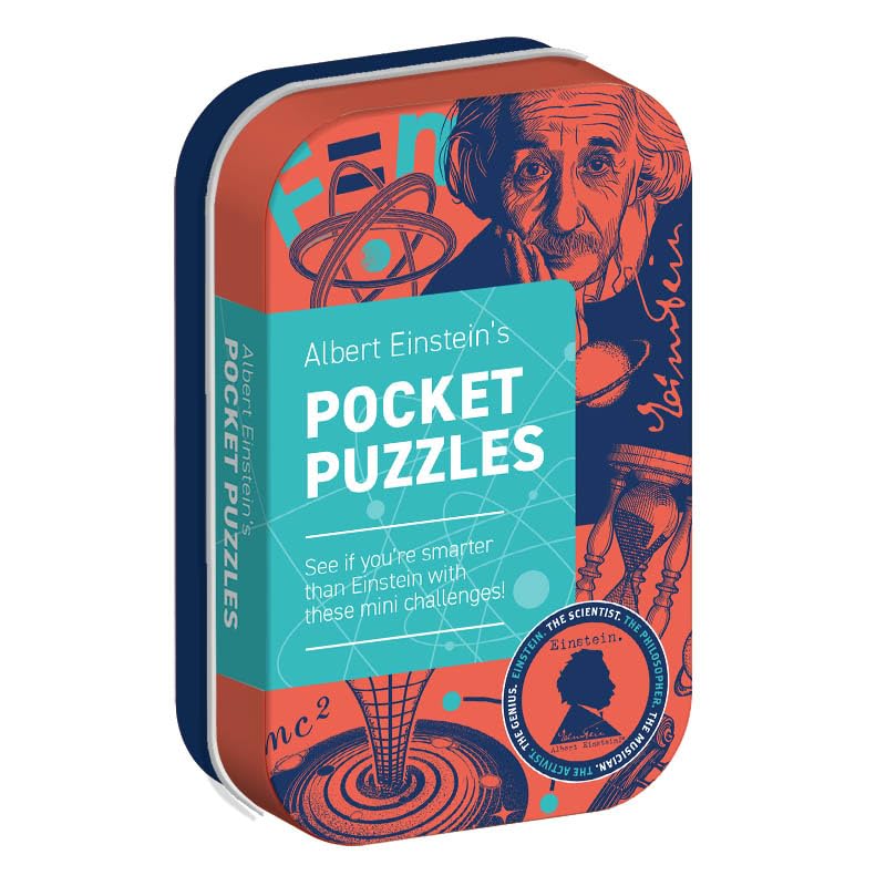Professor Puzzle Albert Einstein Pocket Puzzles | 50 Brain Teasers, Logic Puzzles & Riddles in a Travel Size Tin | Mind-Bending Puzzle Challenge for Teens & Adults