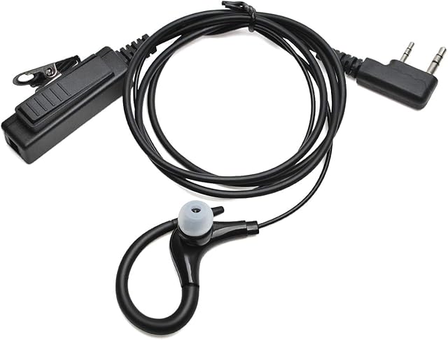 HYS G-Shape Two Way Radio Earpiece Police Security Radio Headset Inline PTT Mic Microphone Compatible With 2 Pin Kenwood Walkie Talkie Baofeng UV-5R UV-82 BF-888S Wouxun