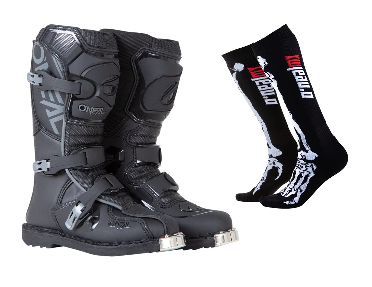 O'NEAL Youth Element Boots with Pro MX Socks Combo (Black, Y1)