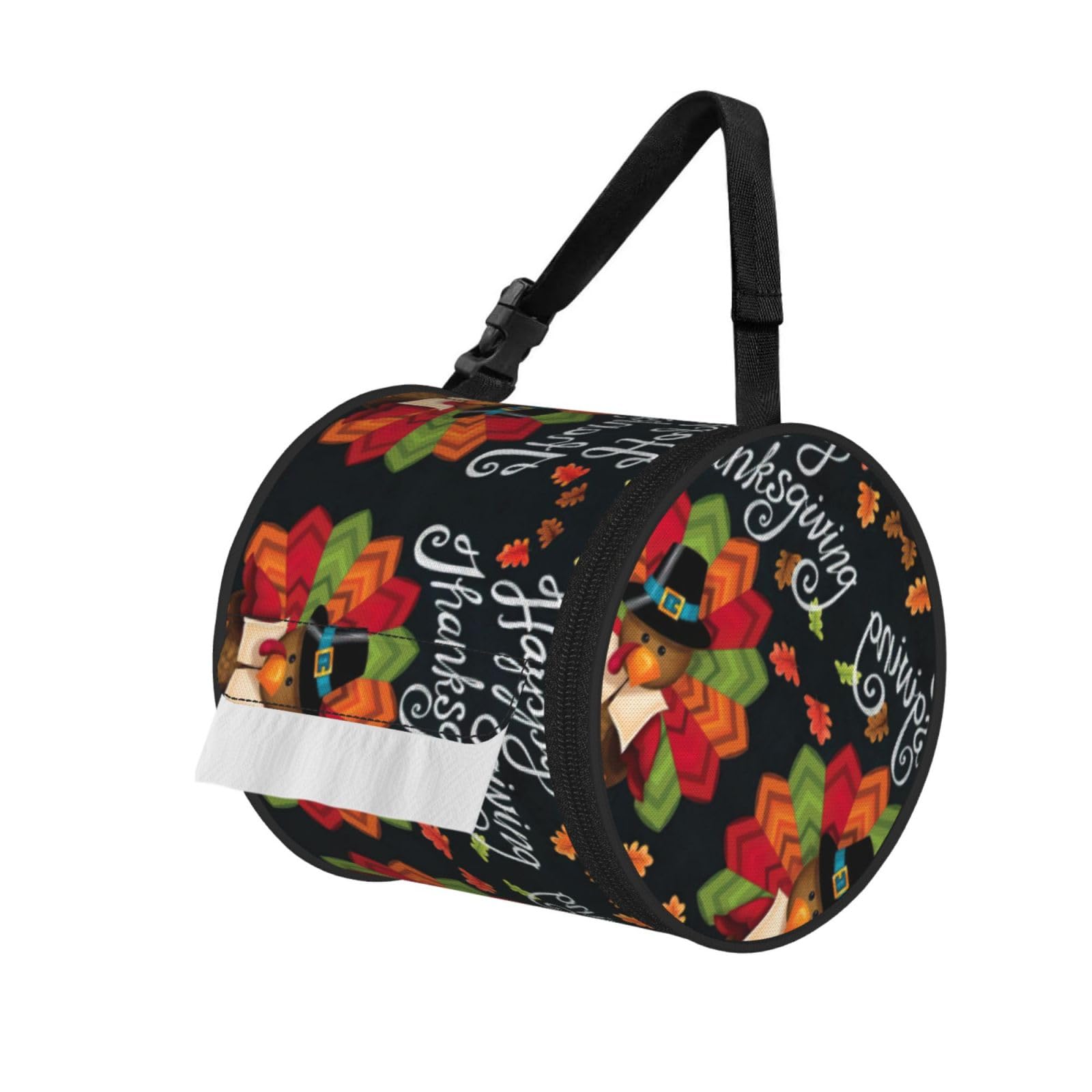 Happy Thanksgiving Turkey Print Fashion Tissues Organizer Box, Hanging Tissue Holder For Purse Coins For Car Office Daily Outing