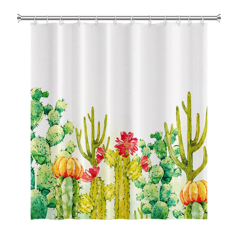 Kaktus-Duschvorhang 180x180 Cm – Wasserdichtes Polyester, Rustikales Design Mit Sukkulenten, Inkl. 12 Haken