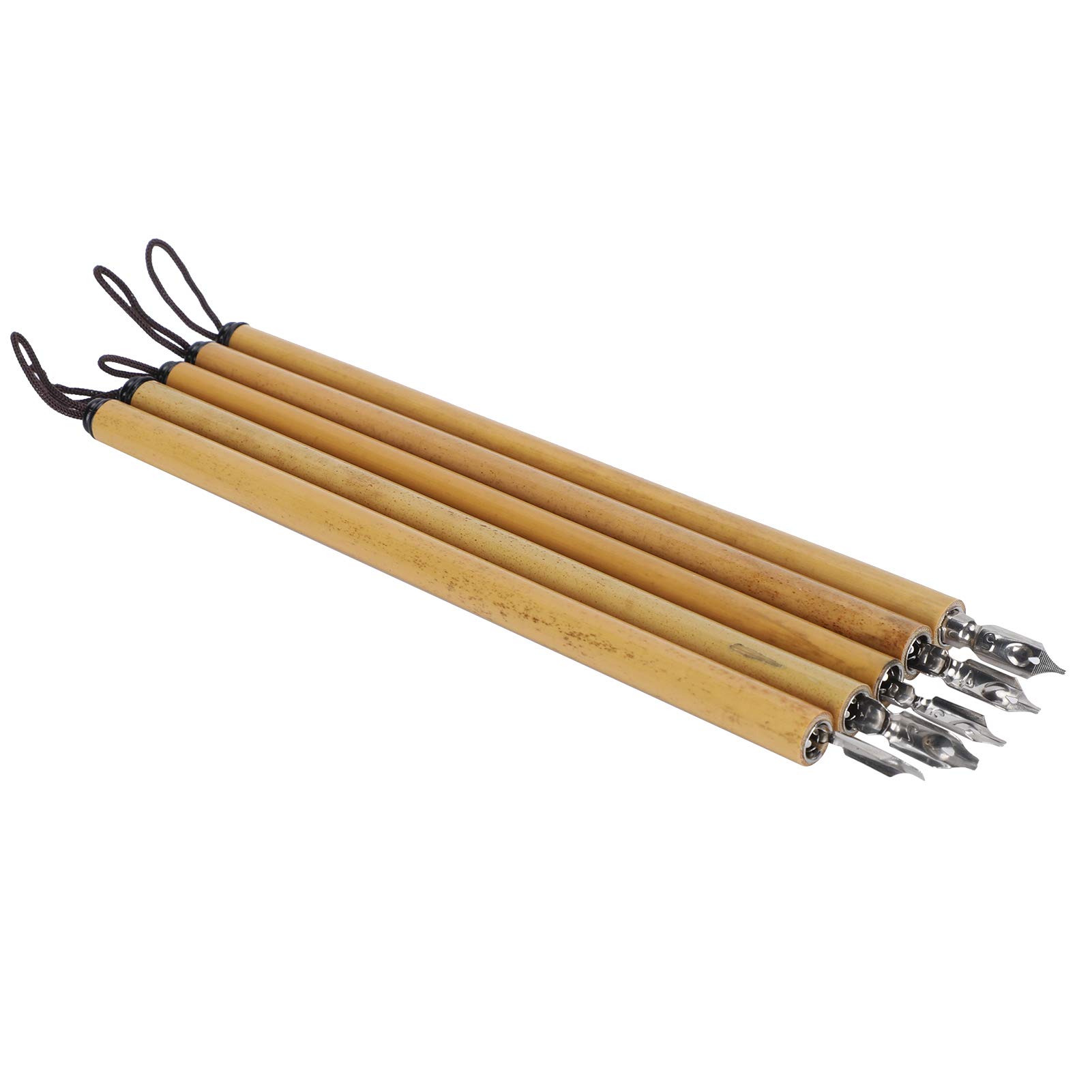 5 bolígrafos de caligrafía vintage de bambú con punta de bambú Qalam hecha a mano de manga Dip Ink Wooden Painting Kit School SuppliesNatural Nib (1-5 plumas)
