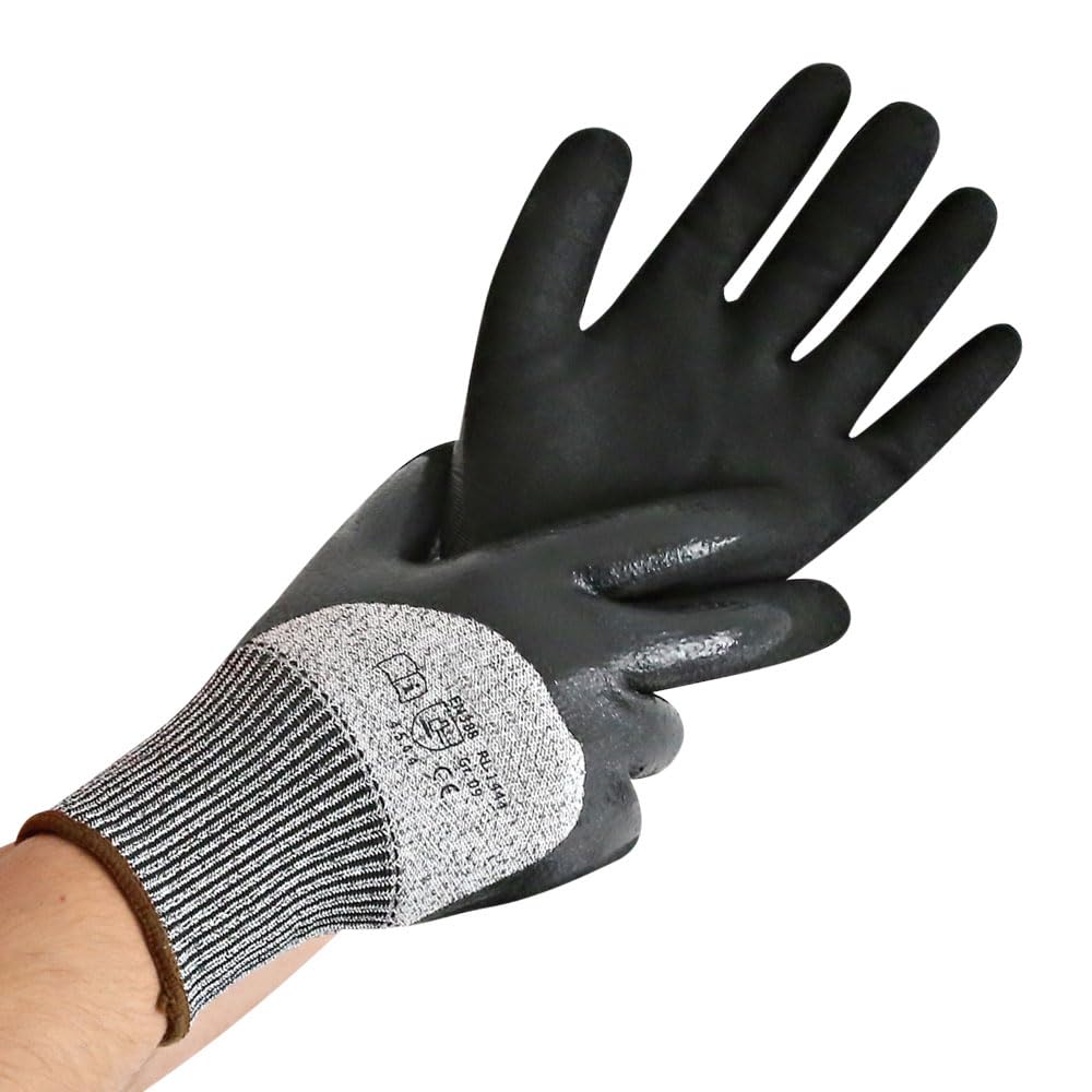 FRANZ MENSCH 120 Stück Schnittschutzhandschuhe Cut Double Dipped, grey-black, 10/XL, L: 26cm, Box, Schnittschutzhandschuhe, Baustellehandschuhe, Schnittfeste Handschuhe
