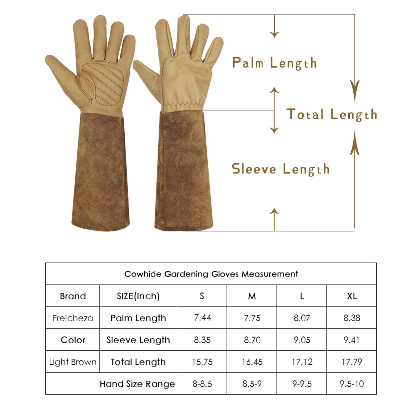 Freichaza Gartenhandschuhe aus Leder, lange Unterarmschutzhandschuhe für Damen/Herren, wasserdicht, weich, atmungsaktiv, Dornen- und schnittfest, Braun