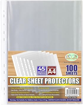 JMS we create smile - 1000 Pcs Strong Glass Clear A4 Punched Pockets Filing Folders 45 Micron Plastic Sheet Protector Wallet Document File Binder Transparent Poly Pockets Home School Office