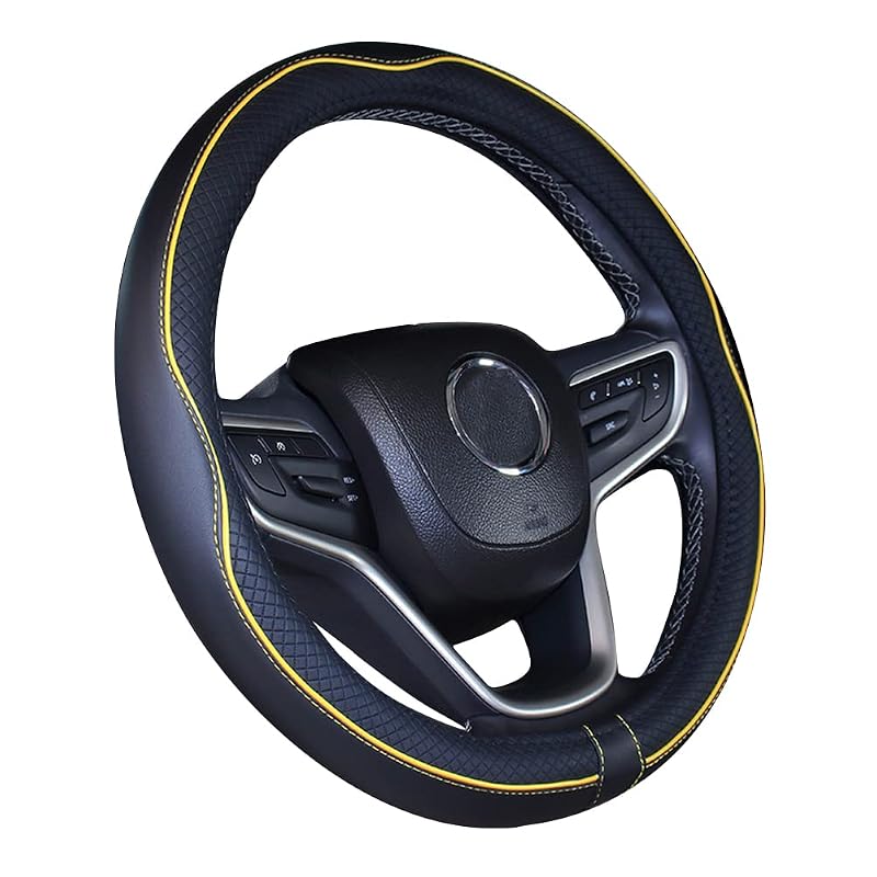 Capa para Volante Mayco Bell em Couro de Microfibra, Antiderrapante, Preta e Amarela, Formato O, 36,8–38,1 cm