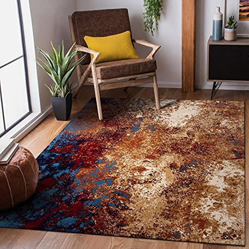 Luxe Weavers Rug – Howell Collection – Modern Splatter Blue 8 x 10 Abstract Area Rug