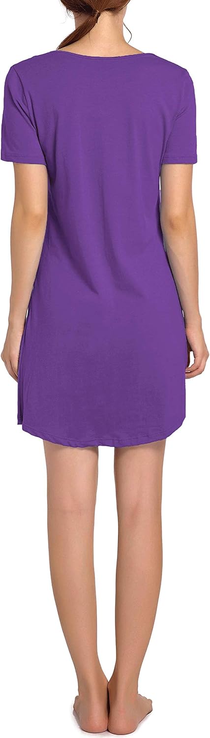 Cotton Sleep Shirts for Women Soft Sleepwear Loose Fit Night Shirts V-neck Nightwear - Image 3
