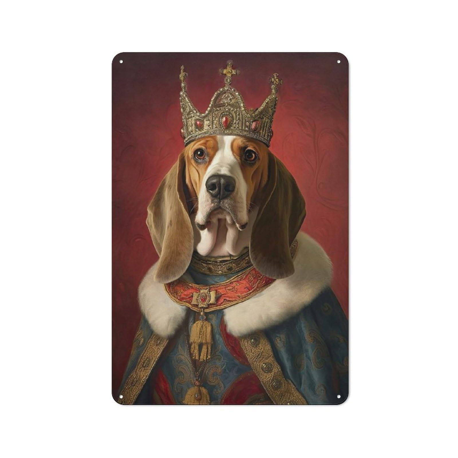 Junmoney Style-24 Basset Hound The King Metal Gift Sign 30X20cm, Vintage Home Wall Decor For Home, Shop, Pub Or Studio Wall