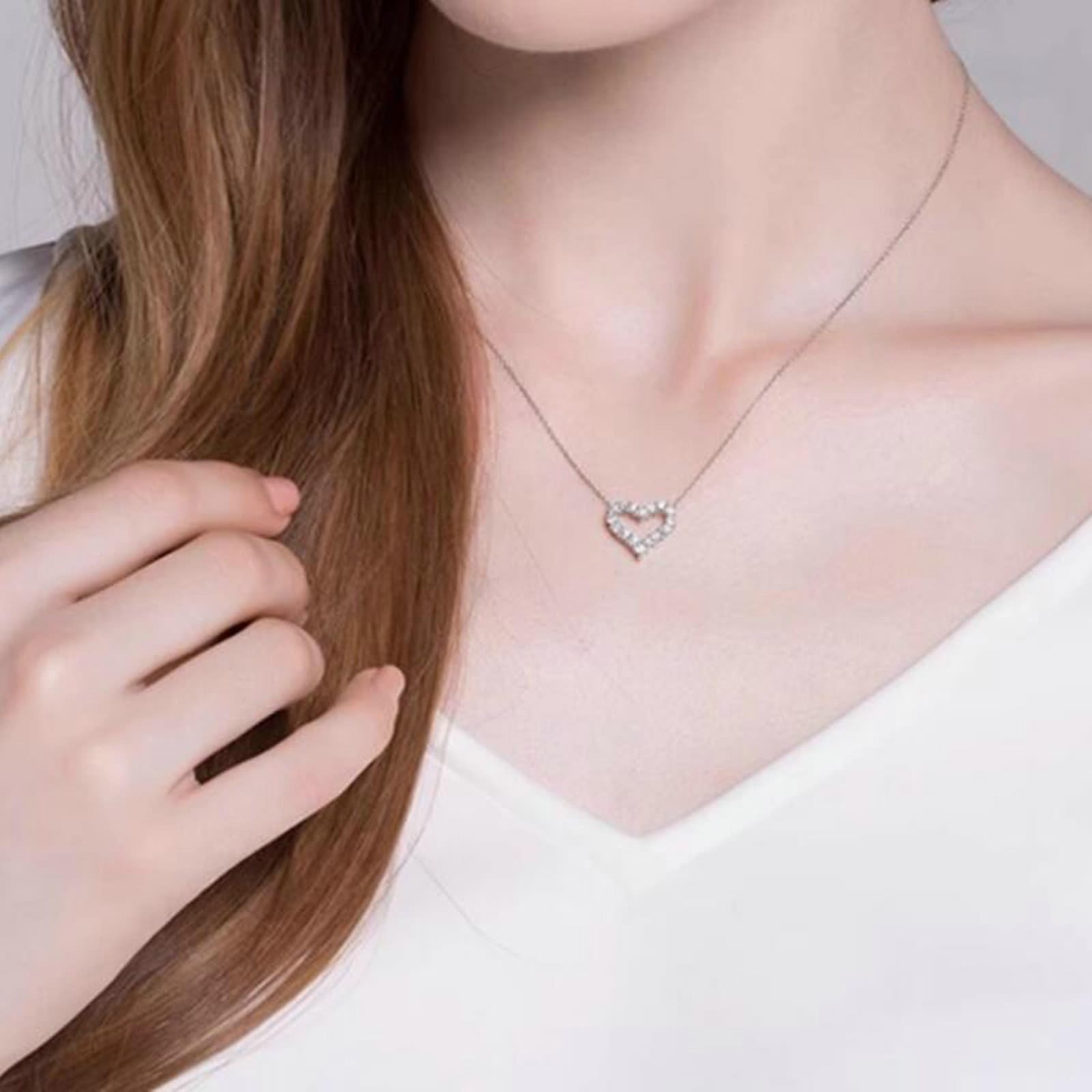 Epinki Prawdziwa biżuteria damska naszyjniki nowoczesne 9K/14K/18K białe złoto, wisiorek w kształcie serca z laboratorium diamentowym szlifem okrągłym, łańcuszek damski 18/14/9-karatowe złoto