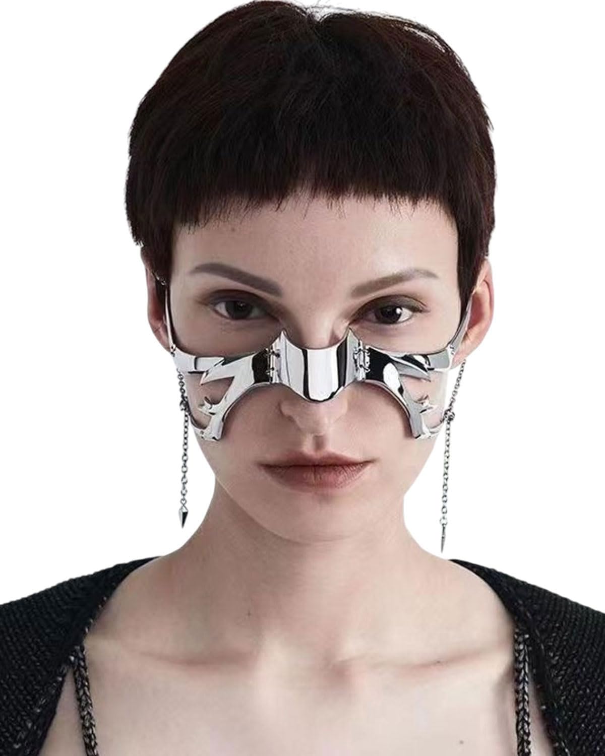 TPZORJX mascara cyberpunk,Punk Máscara Mecánica, Accesorios de Desgaste Facial de Media Máscara de Metal Irregular, Disfraz de Halloween Cosplay Half Mask Face Jewelry para Mujeres Y Hombres