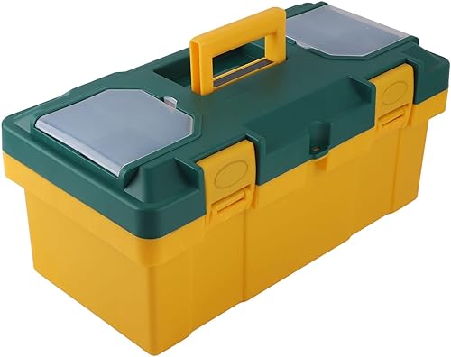 Miniatura 6 de Caja de herramientas de hardware caja de herramientas de hardware portátil para coche con bandeja extraíble caja de piezas pequeñas amarillo y verde