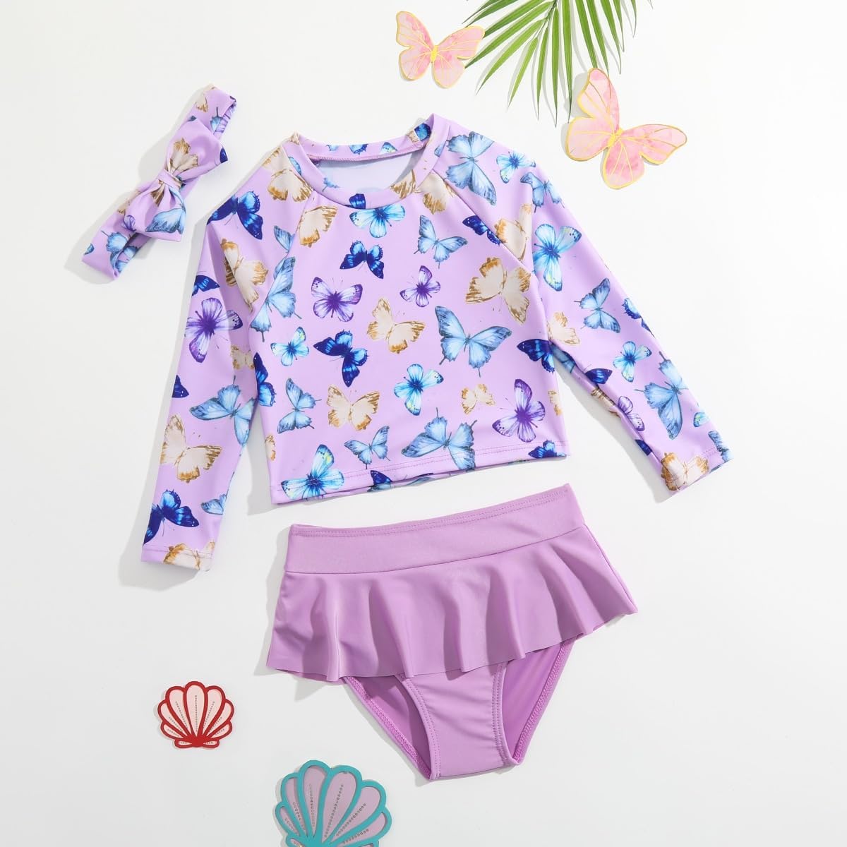 Toddler Swimsuit Girl 3 Piece Rash Guard Bathing Suit Cute Little Girls Long Sleeve Quick Dry Swimwear 1-6 Years - Image 2