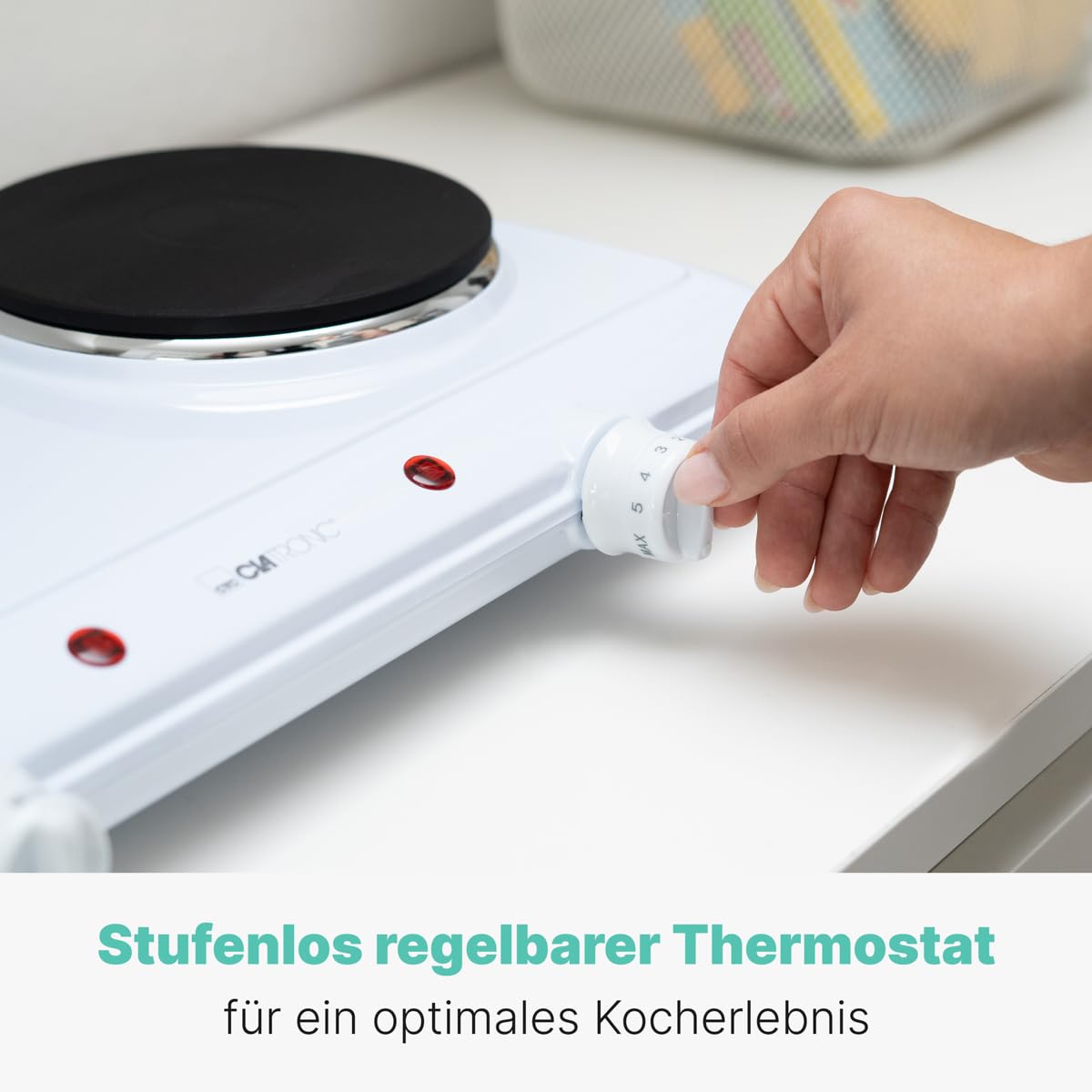 Clatronic® double plaque de cuisson pour le camping, la cuisine ou le bureau | 2 plaques Ø env. 180mm & 150mm | thermostat réglable en continu | laque résistante à la chaleur | DKP 3583