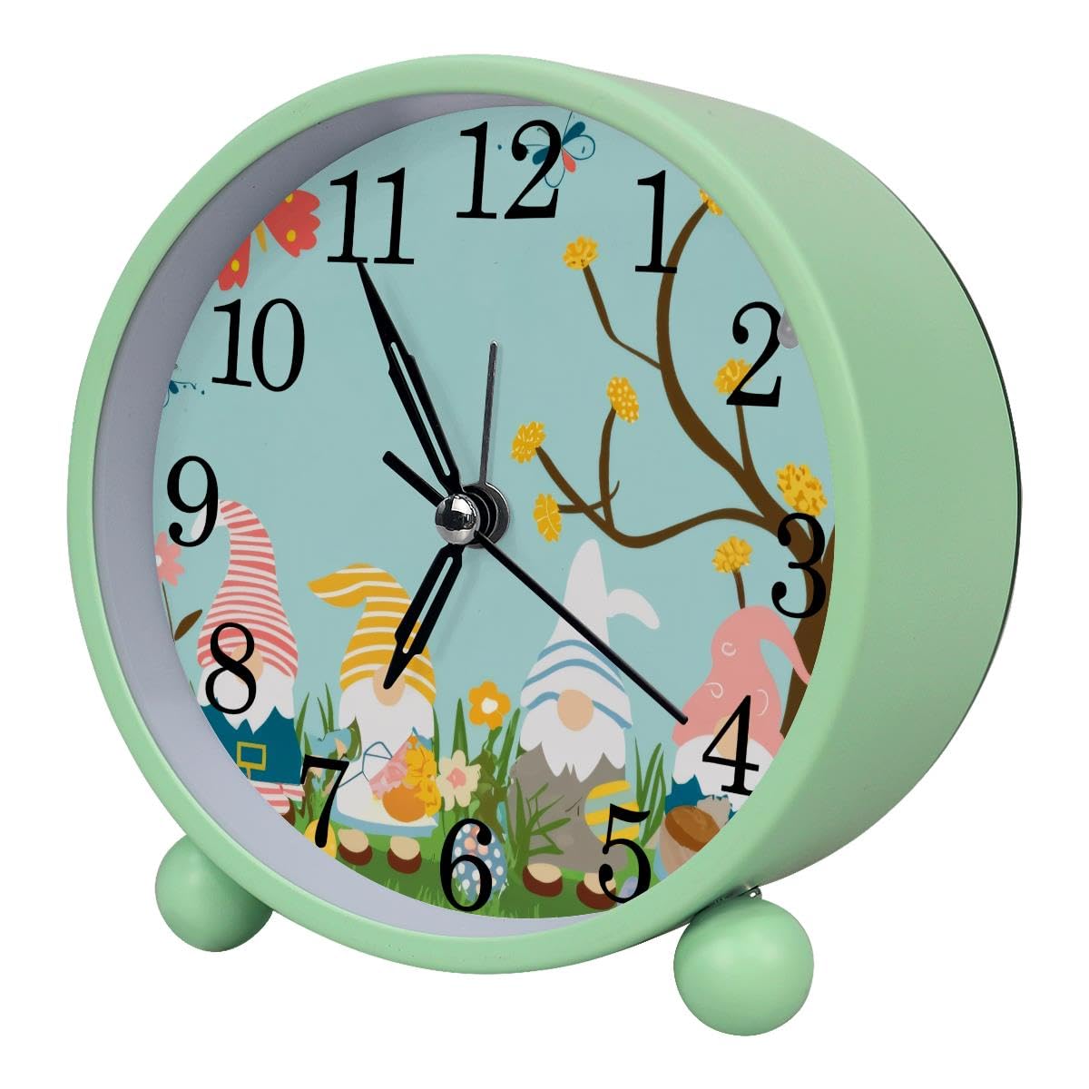 Alarm Clock Easter Gnomes Eggs, Silent Non-Ticking with Night Light