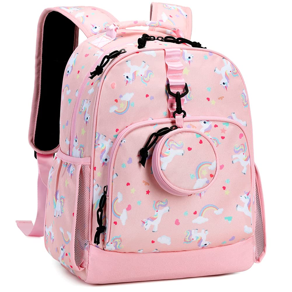 Choco MochaUnicorn Backpack for Girls Preschool Backpack for Girls Pre Kindergarten Backpack for Kids 15 inch Backpack for Girls Pre K Daycare Bookbag 3-4 3-5 4-6 with Chest Strap Pink