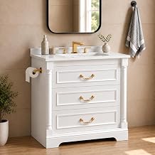 YESHOMY 30" Bathroom Vanity with Sink, Marble-Look Countertop, White