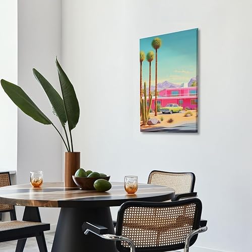 Miniatura 7 de WLZWD Retro colorido desierto impresión moderno occidental rosa The Motel arte de pared Funky paisaje del desierto del suroeste de los años 90