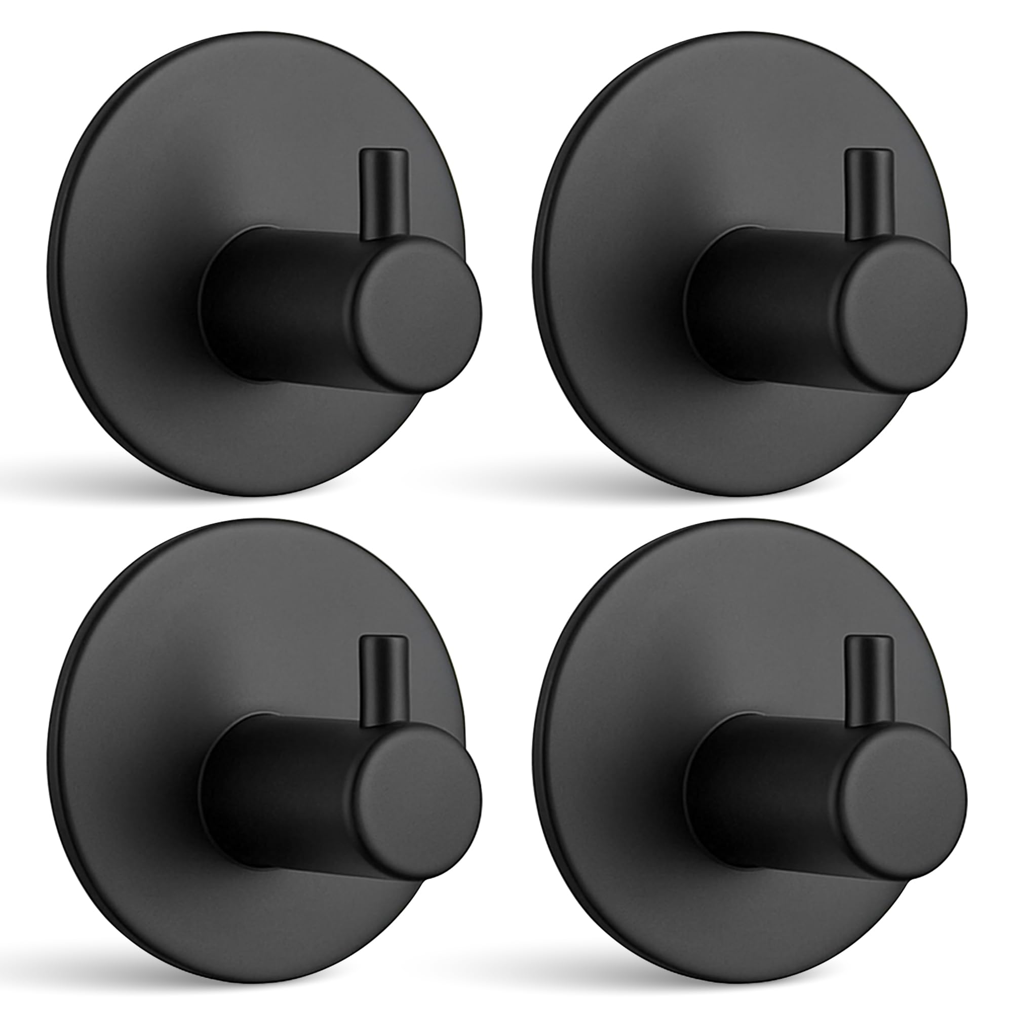 Toalleros de baño sin taladro - 4 piezas de color Negro - Acero inoxidable - Ganchos adhesivos para pared - Colgadores adhesivos resistentes - Toallero adhesivo para baño