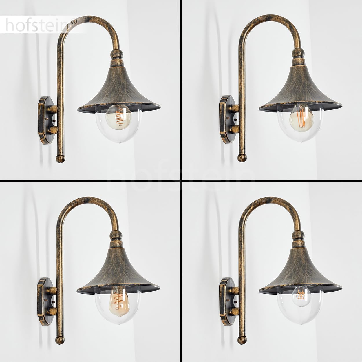 HOFSTEIN Außenwandleuchte Elgin, Außenwandlampe aus Metall/Kunststoff in Braun-Gold/Klar, Wandleuchte Down außen im Landhaus/Retro/Vintage-Stil, E27, IP44, Hof, Eingangsbereich, Terrasse, Haustür