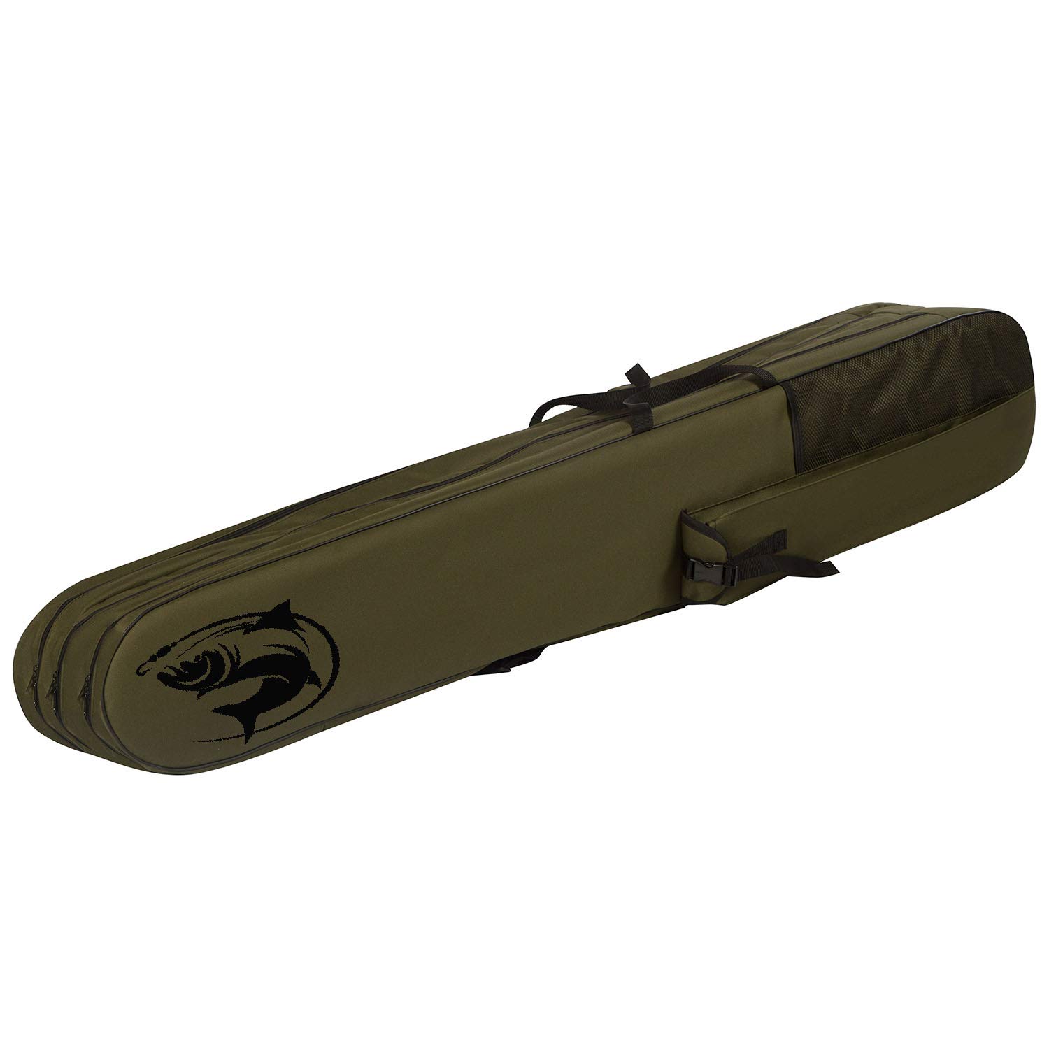 Ferocity Premium Angeltasche 150 cm Rutentasche Rutenfutteral Angelkoffer 3 Kammer Made in EU mit Fischmuster [023]