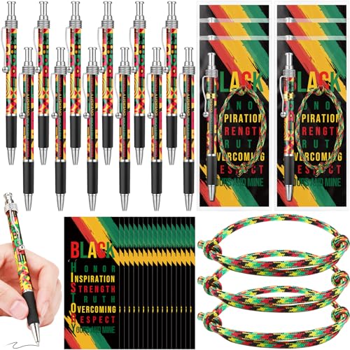 Sayglossy 20 Set Black History Month Party Favors: Black History Month Gifts Set with Braided Bracelets, Cards, Retractable Ballpoint Pens, Bookmarks, Gold Tie Ties, and Opp Bags