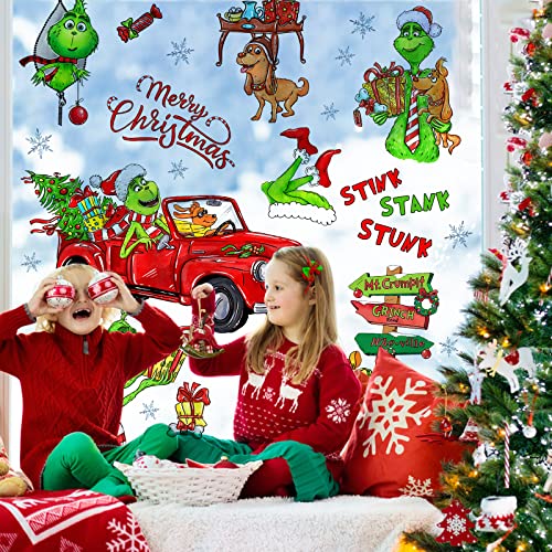 Mfault 2023 New Year Merry Christmas Funny Window Clings 9 Sheets, Xmas Max Dog Car Wall Glass Stickers Decal Holiday Decoration, Winter Gift Kids Room Home Kitchen Decor #TOP2