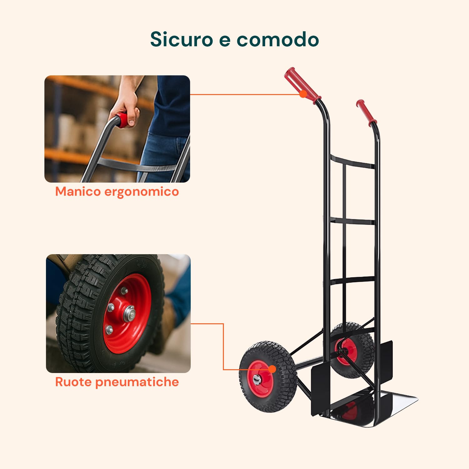 Carrello con Ruote Portatutto in Acciaio da 200Kg per Trasporto Sicuro di Carichi Voluminosi, con Maniglie Antiscivolo, Ruote e Struttura Compatta Maneggevole (Blu)