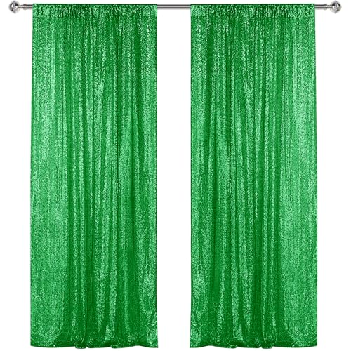 Sugargirl Grass Green Sequin Backdrop Curtain 2 Panels 2FTx8FT Glitter Grass Green Background Drapes Sparkle Photography Backdrop for Party Wedding Birthday Wall Decoration