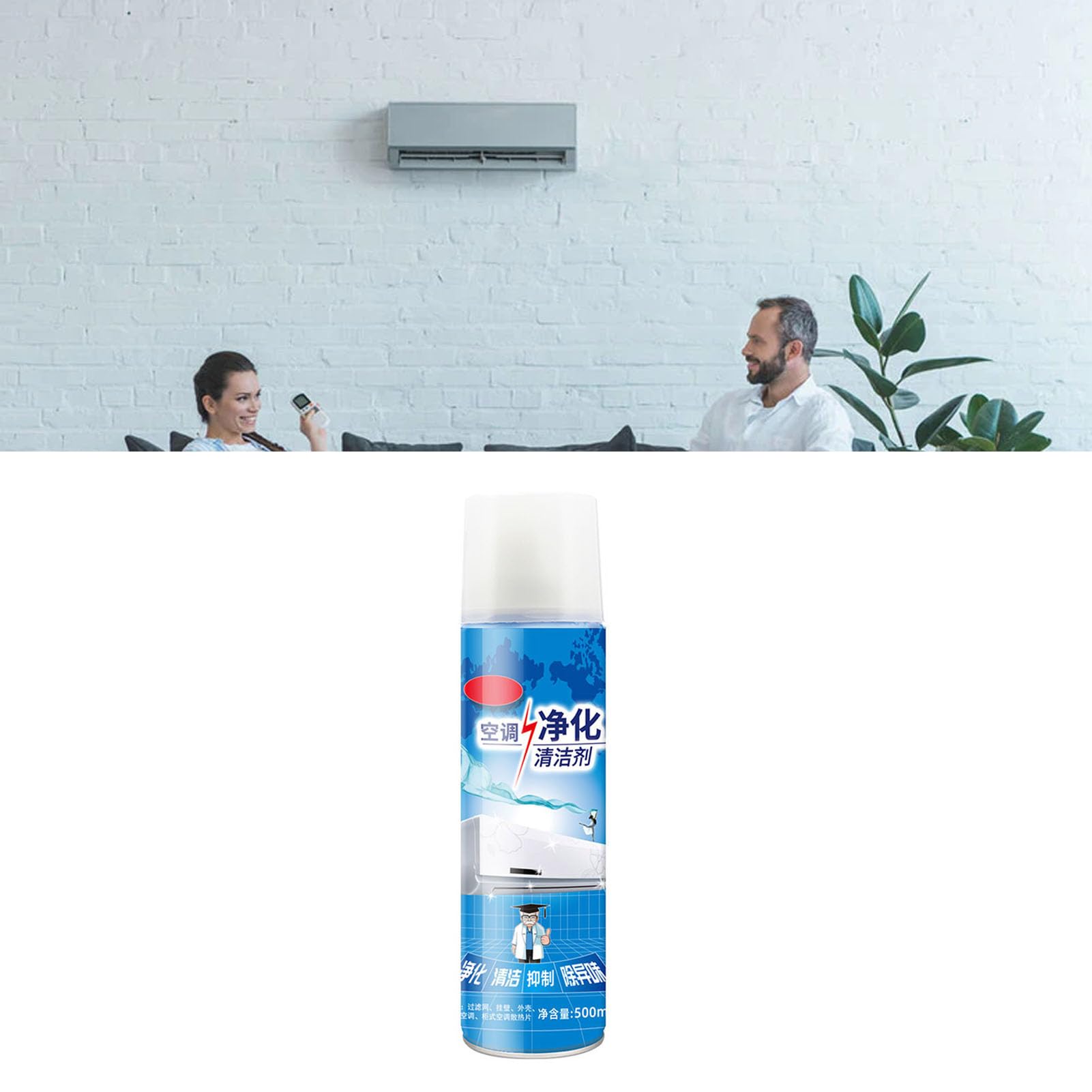 Spray Limpiador de Aire Acondicionado, Limpiador de Aire Acondicionado de Automóvil de 500 Ml con Limpieza sin Desmontaje con 1, Agente de Limpieza de Botellas de Metal para Central