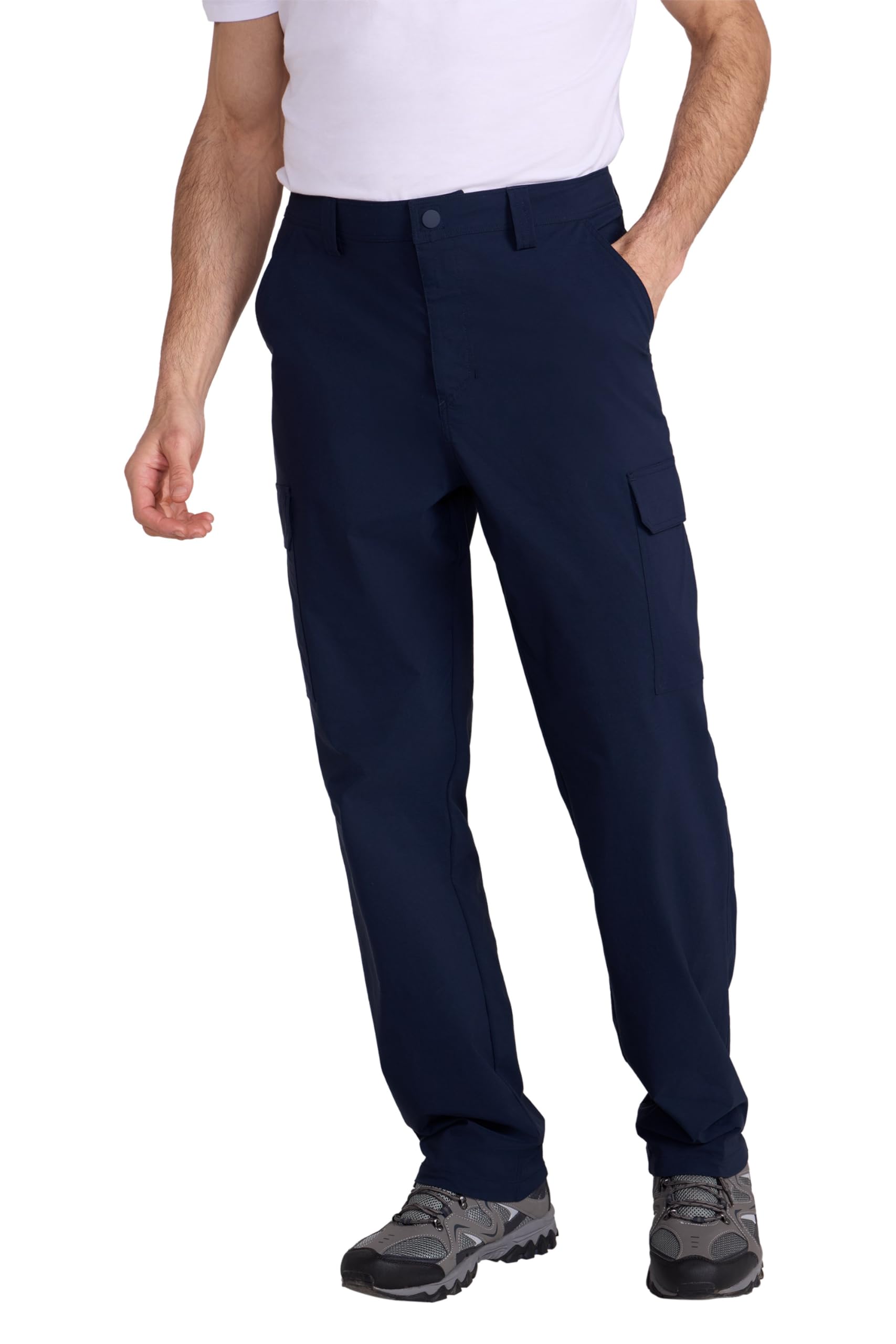 Mountain Warehouse Delta Mens Cargo Stretch Trousers - Stretchy Pants with UV Protection & Lots of Pockets - Spring Summer Walking, Hiking, Outdoors & Trekking Navy Men's W36