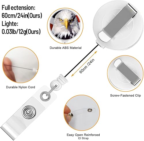Miniatura 3 de TPOAEL Paquete de 2 carretes retráctiles de bandera estadounidense con águila calva con clip para tarjeteros de identificación, decorativo y lindo