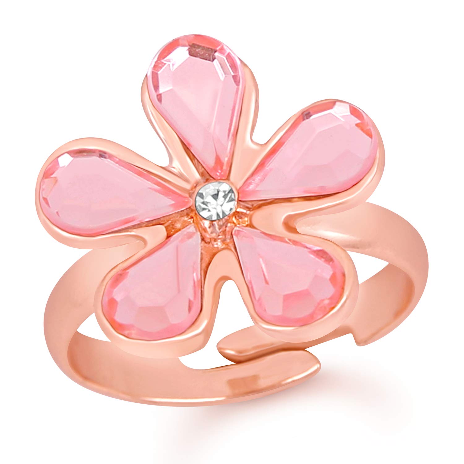 Rose Gold Plated Beautiful Floral Love Finger Ring with Crystal for Girls and Women FR1103070Z