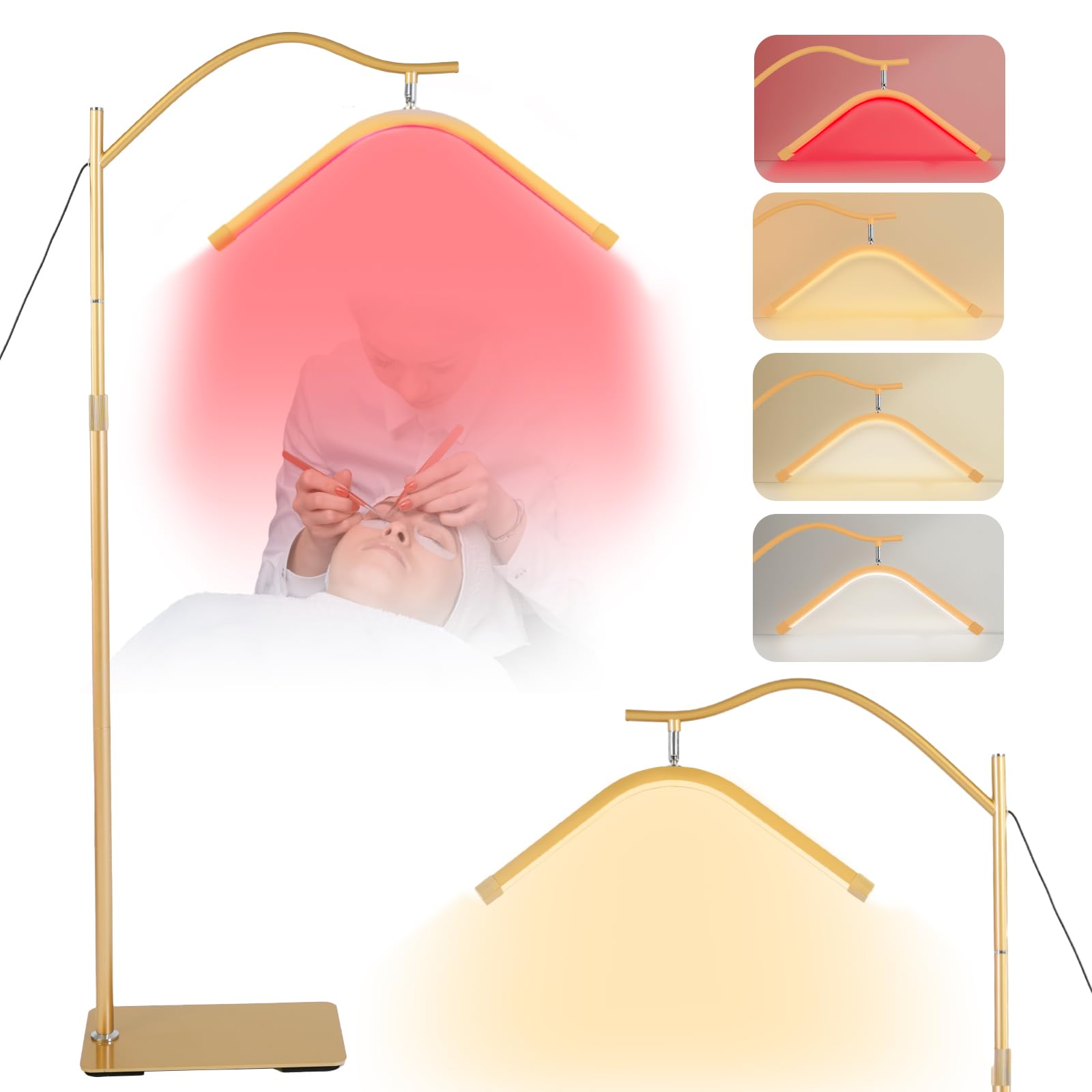 Lash Light LED Floor Lamp for Eyelash Extensions, Adjustable Half Moon Ring Esthetician Light Lamp for Tattoo Artists & Nail Techs HGGold