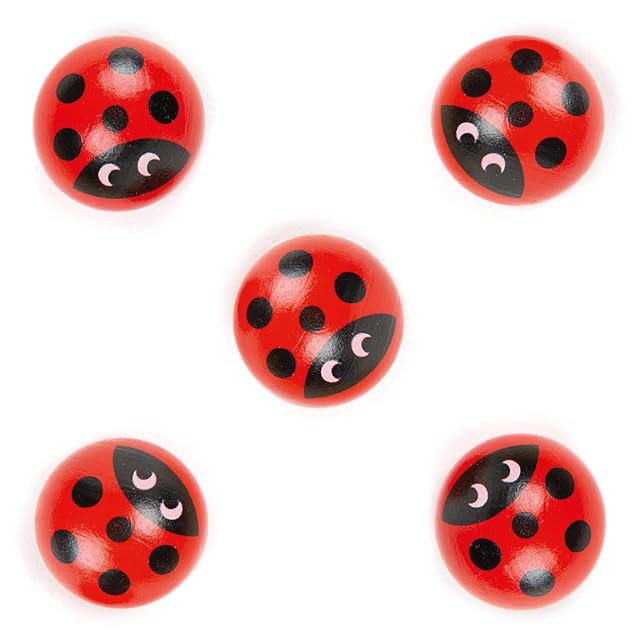 Nene Toys - Set de 5 Piezas de Repuesto de Madera para el Juego de asociación de Mariquita - Mariquitas de Madera Artesanal de Calidad [Ideal para Piezas perdidas]