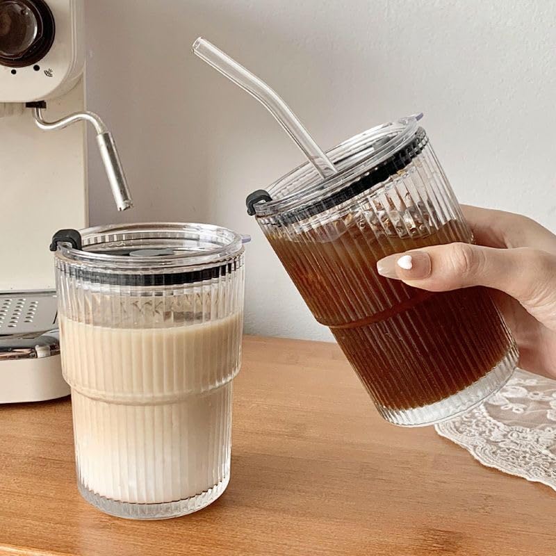 Image of Ice Juice Drinks Glass Can Mug with Straw for Milk /Coffee /Green Tea Cup Set of 1-400ml Transparent Can Shape Cup (Pack of 1)