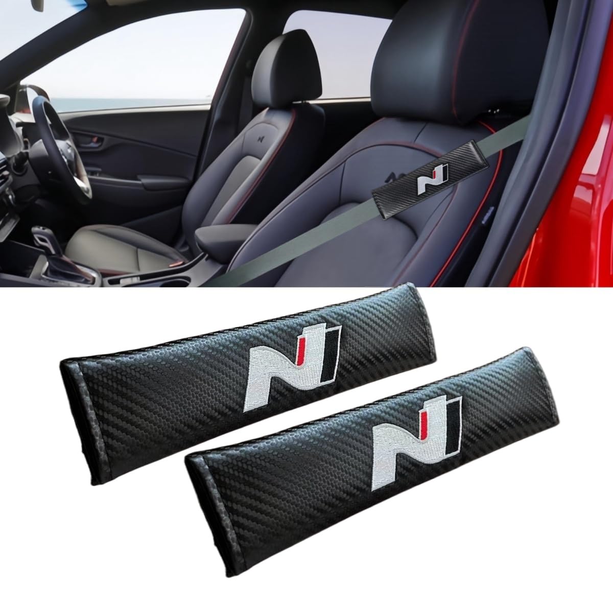 2PCS Carbon Fiber Texture seat Belt Covers Compatible with Elantra i20 i30 Tucson Kona Sonata Venue Kona N line seat Belt Shoulder Pads