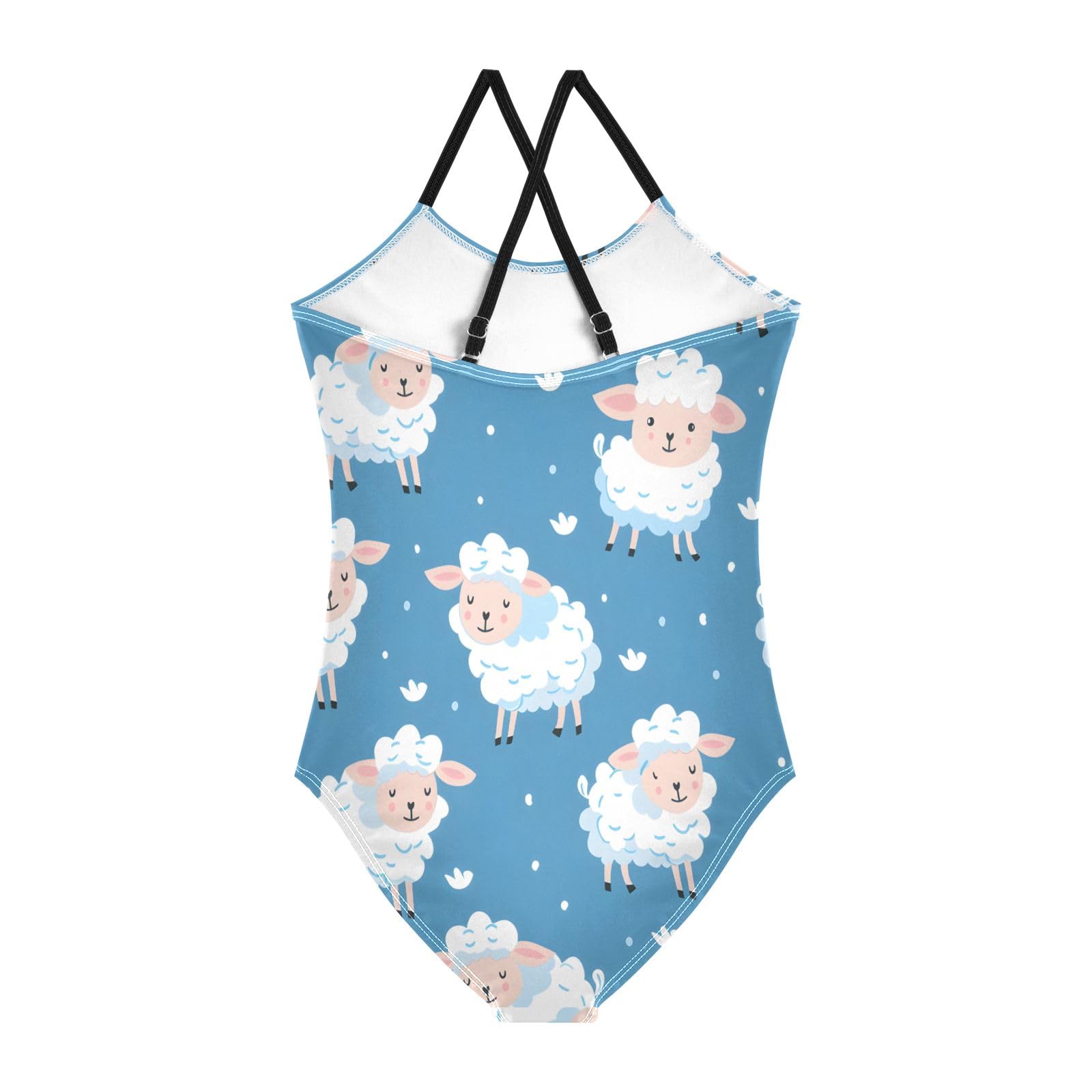 Sheep Pattern Blue Girls One-Piece Swimsuit Beach Bathing Suit