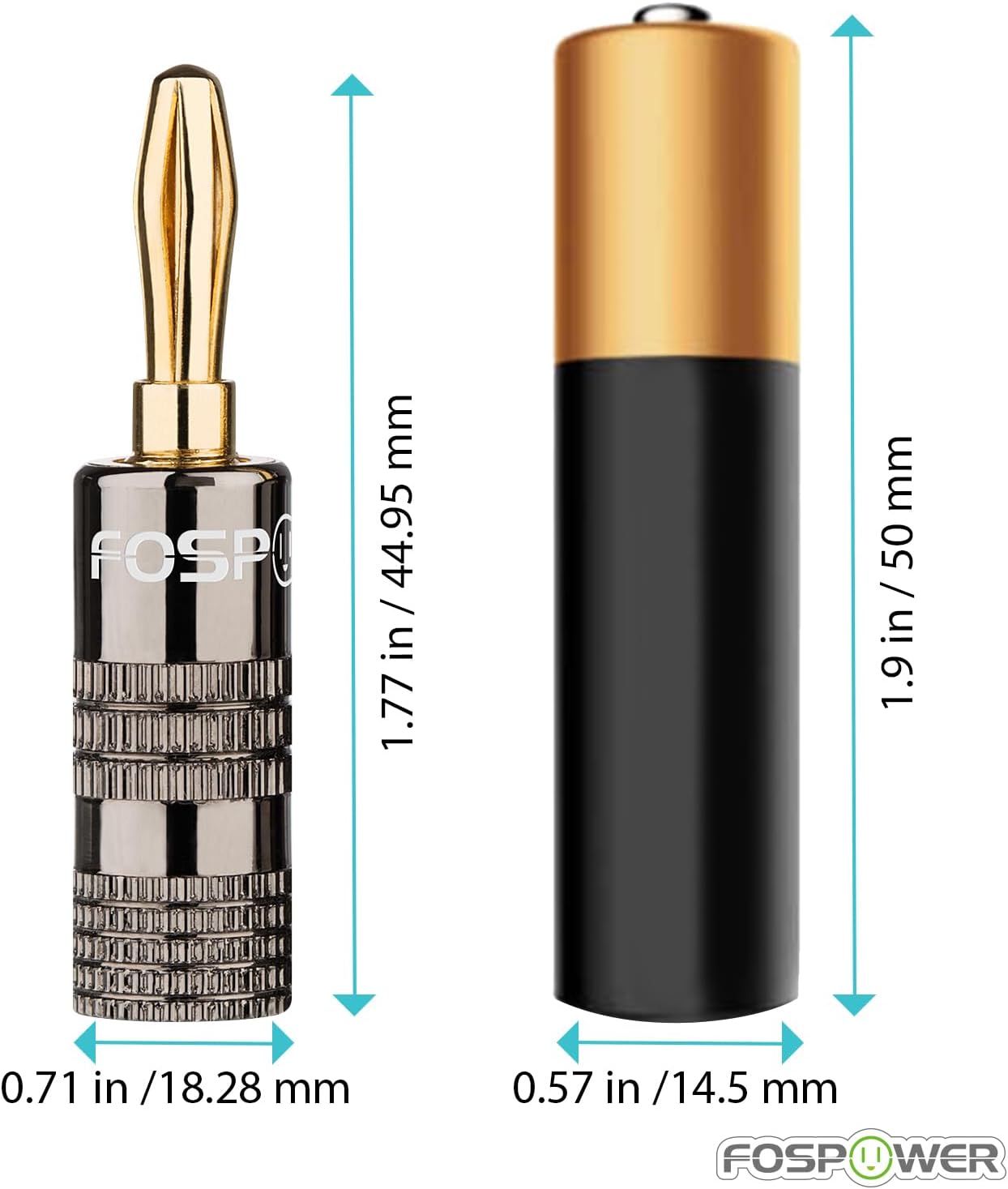 FosPower Banana Plugs 5 Pairs / 10pcs Closed Screw 24K Gold Plated Speaker Plug Connector for Speaker Wire, Wall Plate, Home Theater, Audio/Video Receivers, Amplifiers, Sound Systems